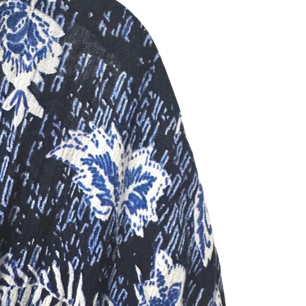 Torrid Cinch Waist Kimono Blue White Floral Plus Size 1/2 Crinkle Gauze Flowy - Picture 3 of 8
